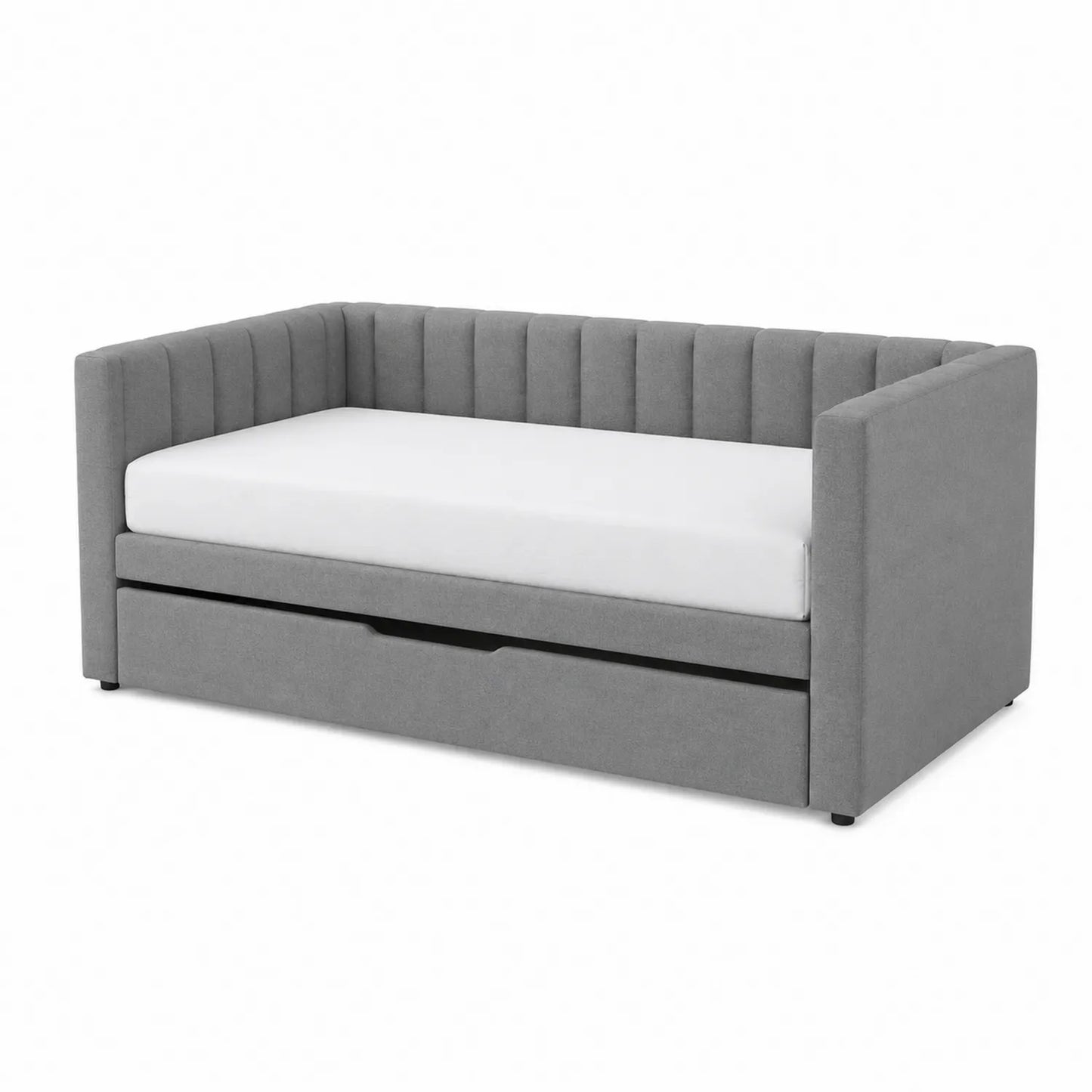 Cama nido de madera y poliéster con almacenamiento gris 200x90 cm