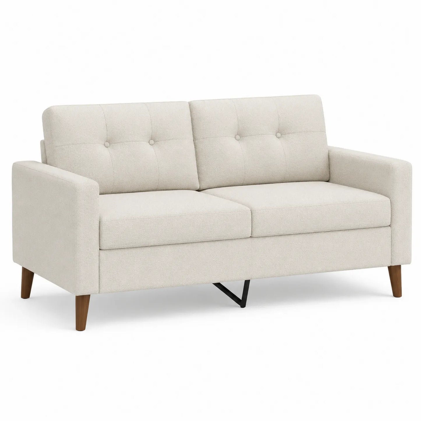 Sofá de dos plazas de tela beige con patas de madera 190x85x75 cm