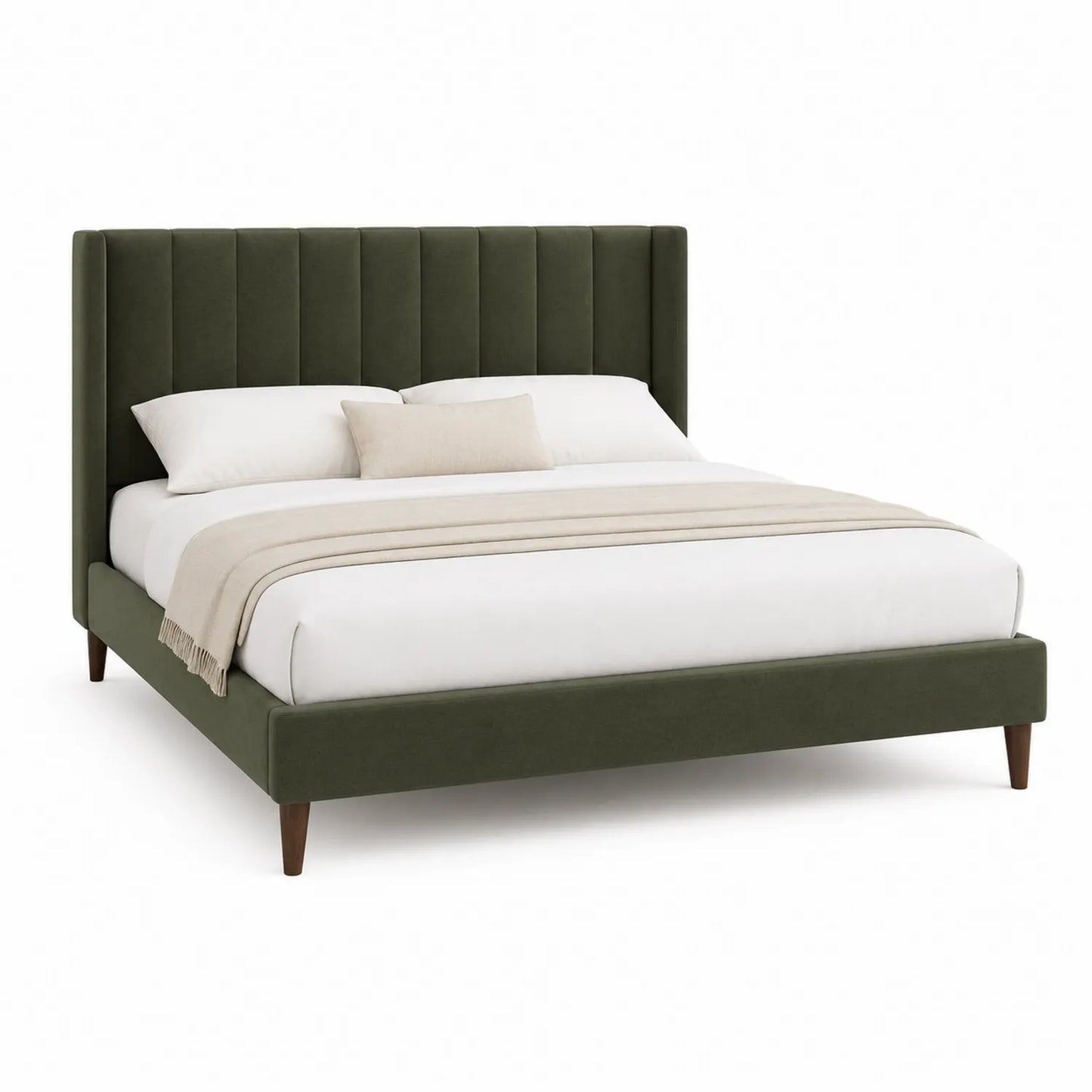 Cama de tela verde con cabecero alto 200x160 cm