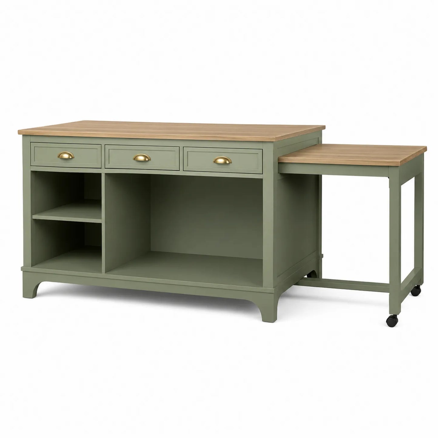 Isla de Cocina con Ruedas y Cajones de Madera Verde