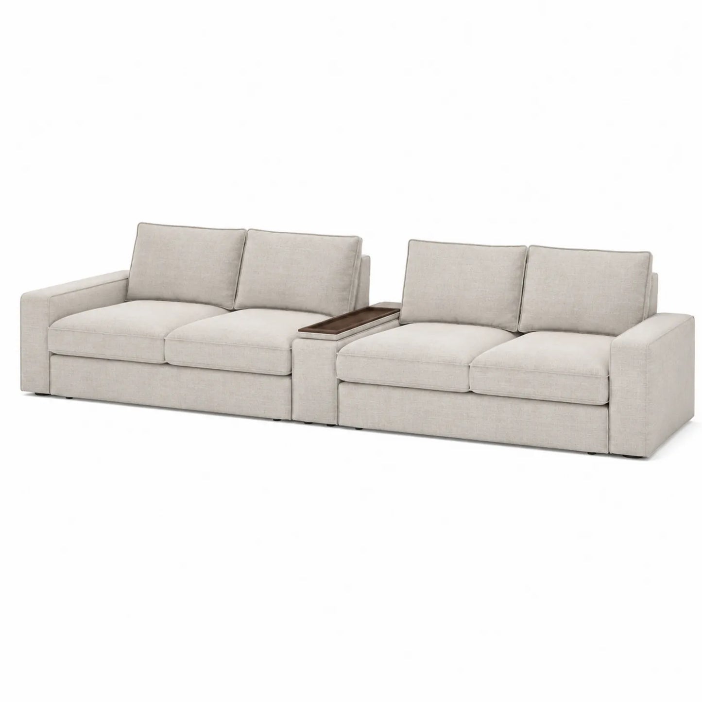 Sofá modular de poliéster beige con mesa central MDF, 300 cm