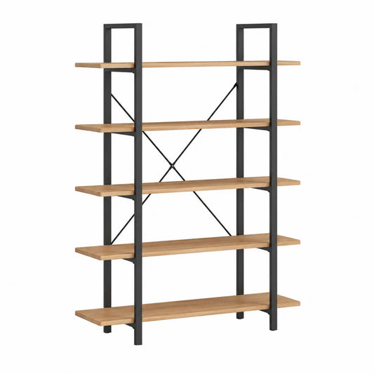Estantería de madera maciza y acero negro 180x90x35 cm