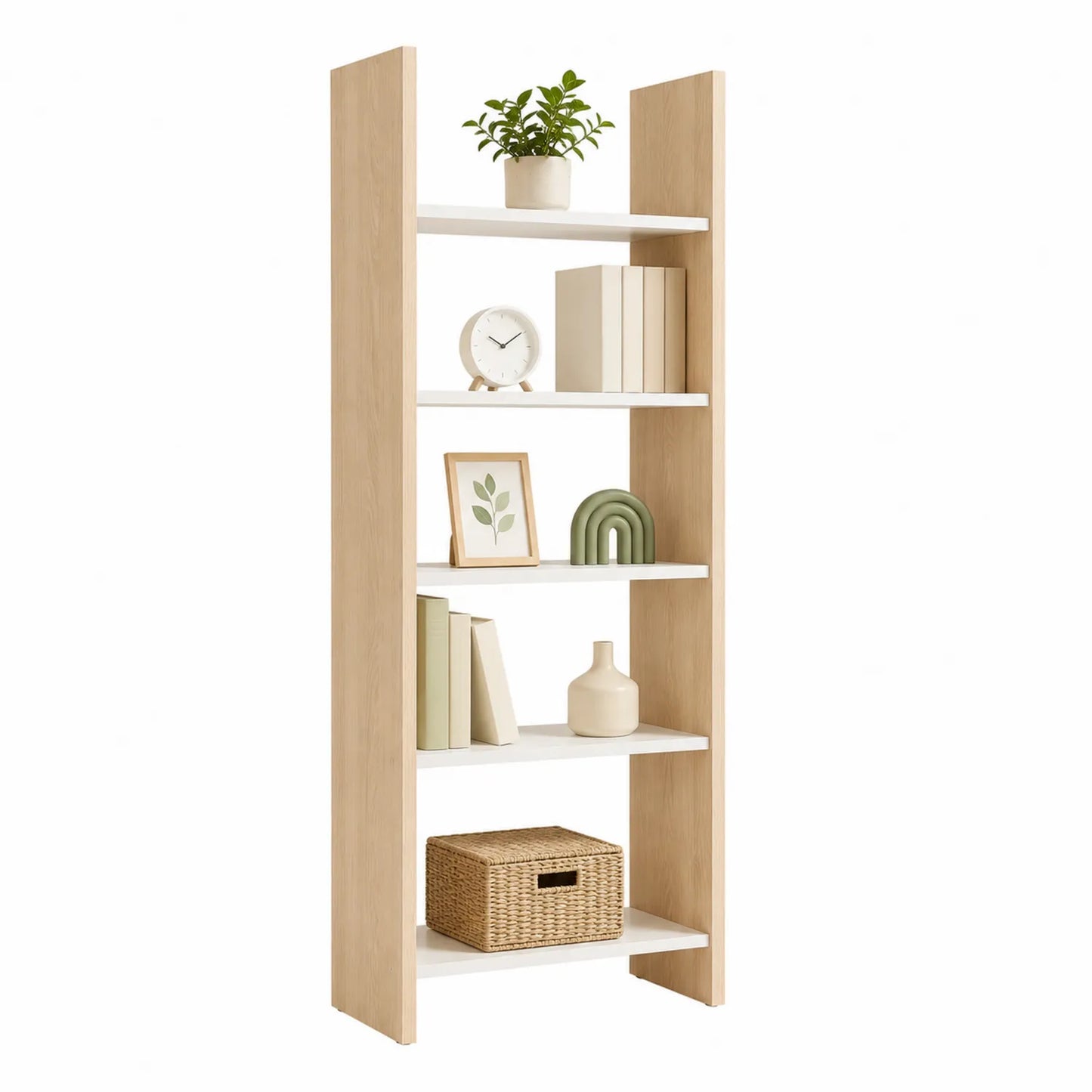 Estantería de MDF con 5 estantes en Blanco y Roble 180x60x30 cm