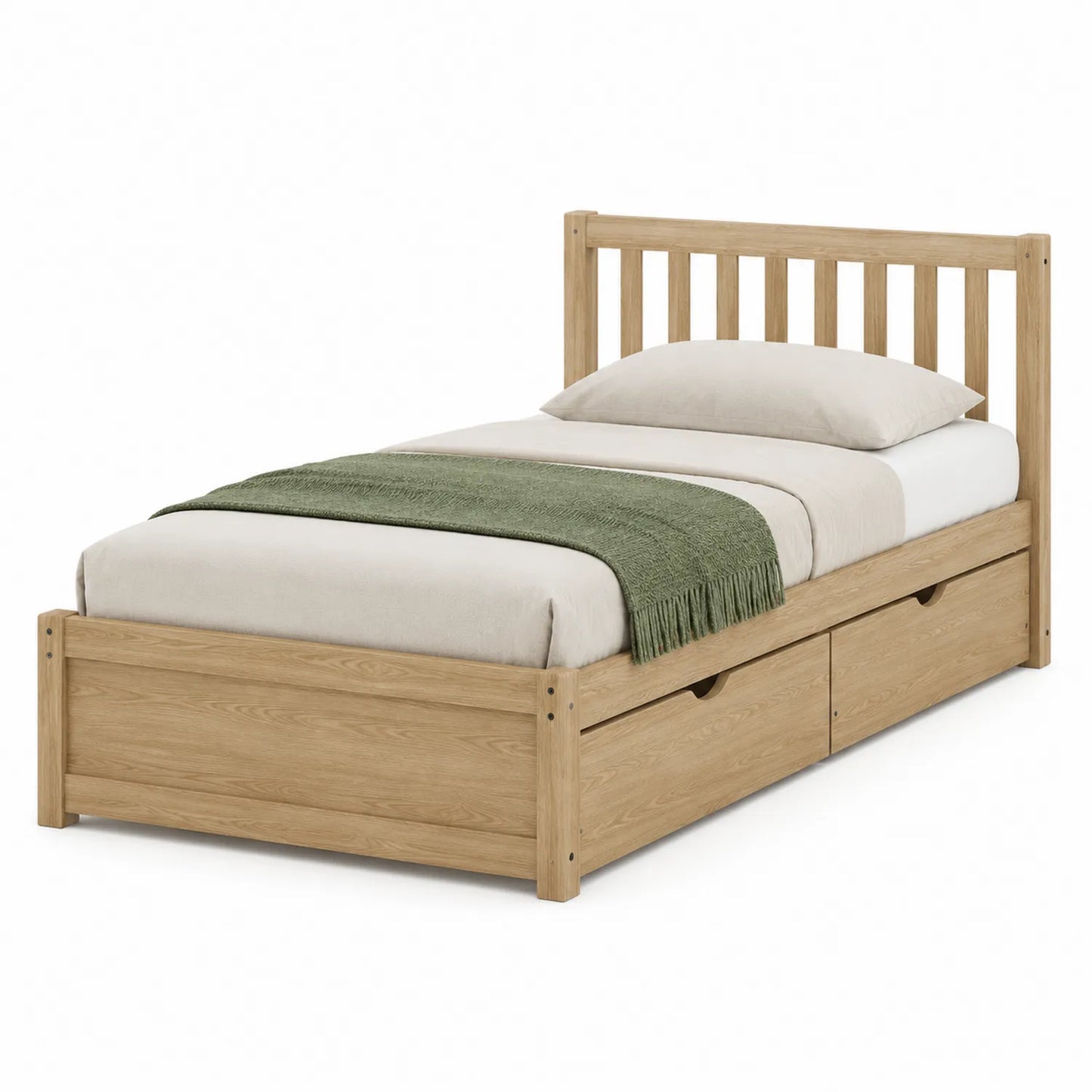 Cama individual de madera con cajones de almacenamiento 200x100 cm Roble