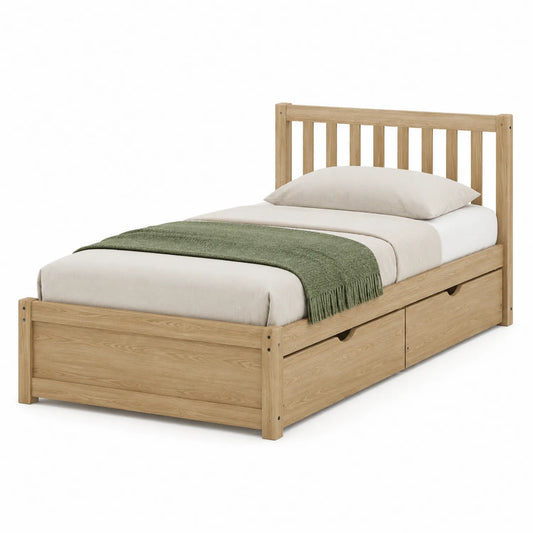 Cama individual de madera con cajones de almacenamiento 200x100 cm Roble