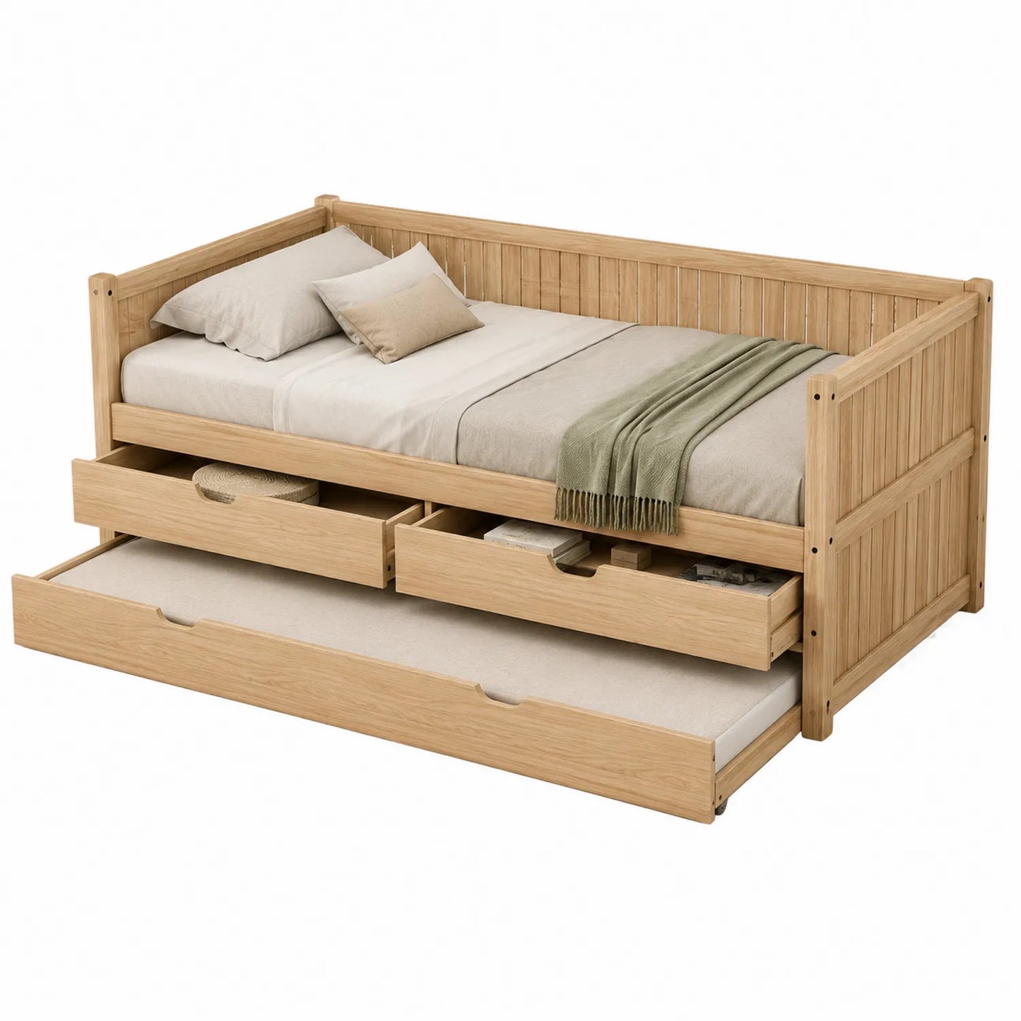 Cama nido de madera maciza con cajones y somier extraíble 200x90 cm