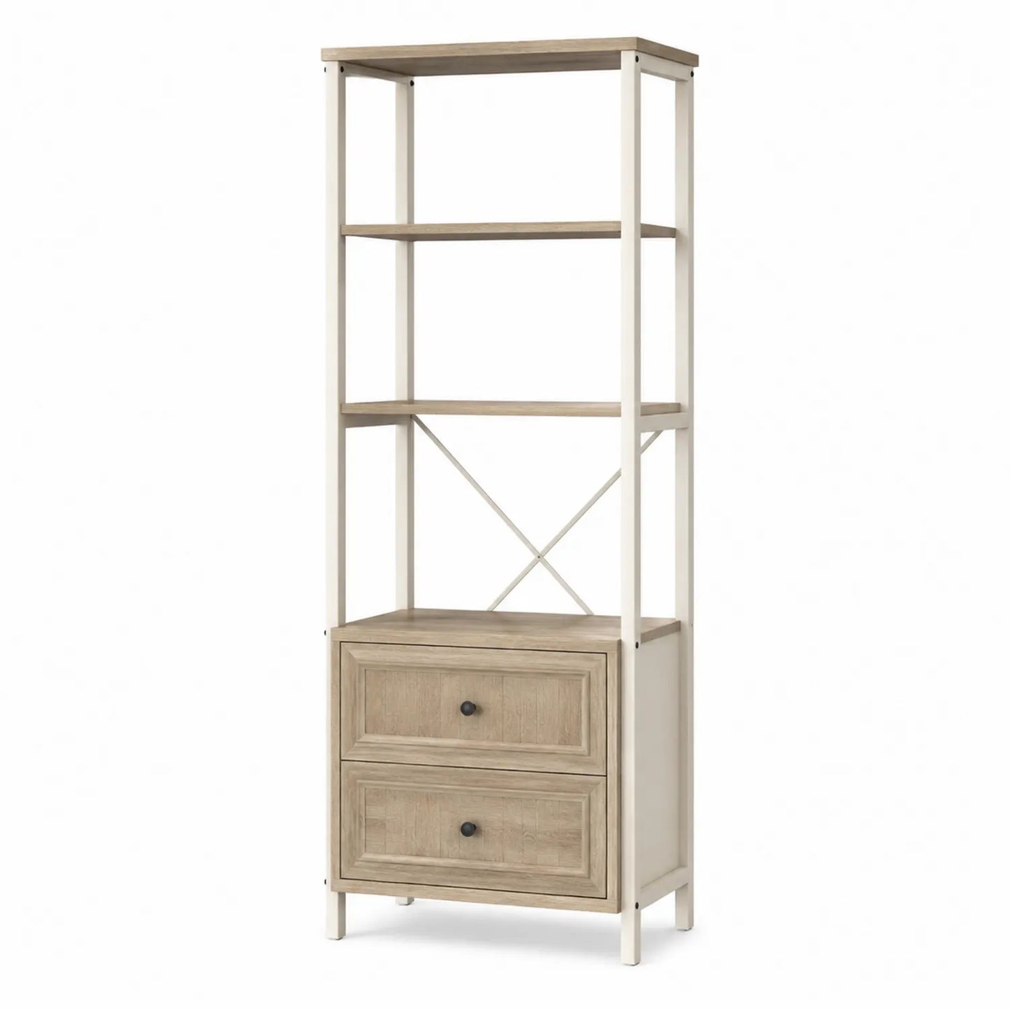 Estantería con cajones de madera y estructura de metal blanca 180 cm
