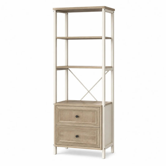 Estantería con cajones de madera y estructura de metal blanca 180 cm